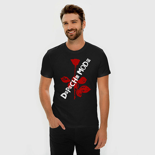 Мужская slim-футболка Depeche Mode красная роза / Черный – фото 3