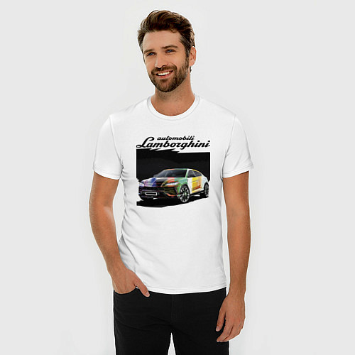 Мужская slim-футболка Lamborghini Urus - это очень круто! / Белый – фото 3