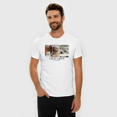 Мужская slim-футболка Dracarys GoT / Белый – фото 3
