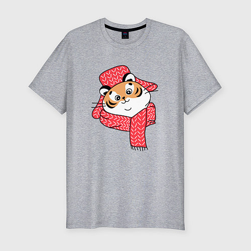 Мужская slim-футболка Тигр в шапке / Меланж – фото 1