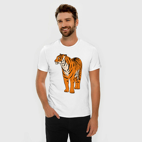 Мужская slim-футболка Гордый независимый тигр / Белый – фото 3