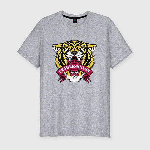 Мужская slim-футболка Бесстрашный гордый тигр / Меланж – фото 1
