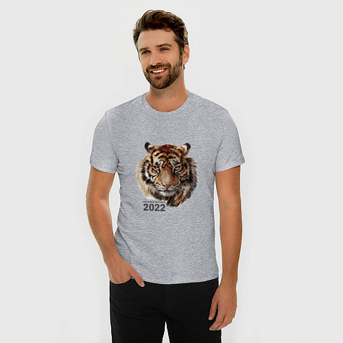 Мужская slim-футболка Тигр 2022 символ / Меланж – фото 3