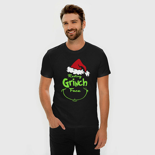 Мужская slim-футболка Resting Grinch Face / Черный – фото 3