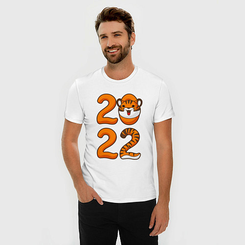 Мужская slim-футболка Тигр 2022 / Белый – фото 3