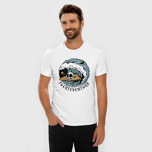 Мужская slim-футболка Fuerteventura - surfing / Белый – фото 3