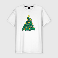 Футболка slim-fit Christmas Tree Made Of Green Cats, цвет: белый