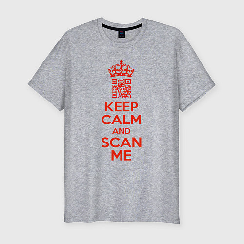 Мужская slim-футболка Keep calm and scan me - fuck off / Меланж – фото 1