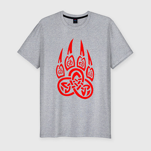 Мужская slim-футболка ПЕЧАТЬ ВЕЛЕСА КРАСНЫЙ ЛАПА ВОЛКА / Меланж – фото 1