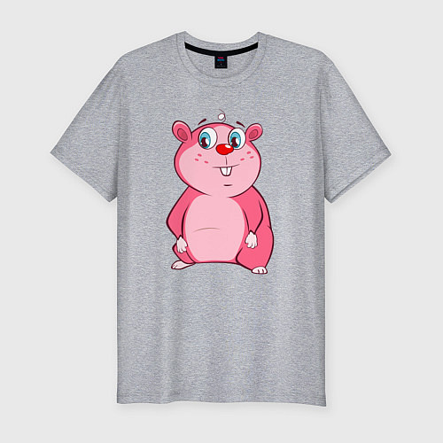 Мужская slim-футболка Веселый бобр pink edition / Меланж – фото 1