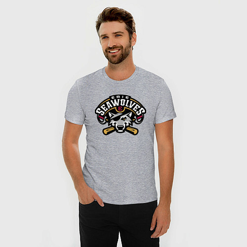 Мужская slim-футболка Sea Wolves - baseball team / Меланж – фото 3