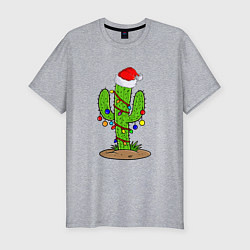 Футболка slim-fit НОВОГОДНИЙ КАКТУС CHRISTMAS CACTUS, цвет: меланж