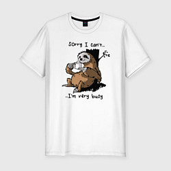 Футболка slim-fit Sorry I cant Im very busy, цвет: белый