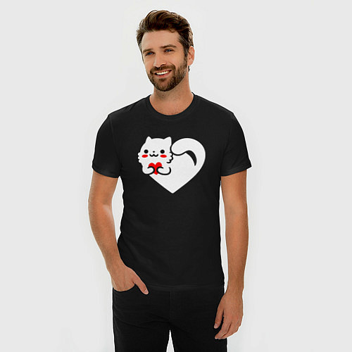 Мужская slim-футболка Сердцекот / Черный – фото 3
