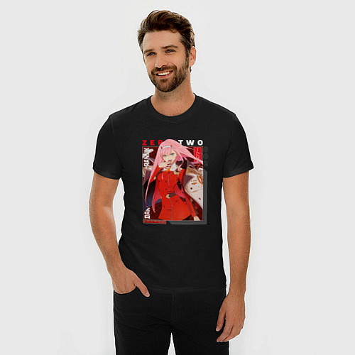 Мужская slim-футболка Zero Two с надписями, Darling in the Franxx Милый / Черный – фото 3