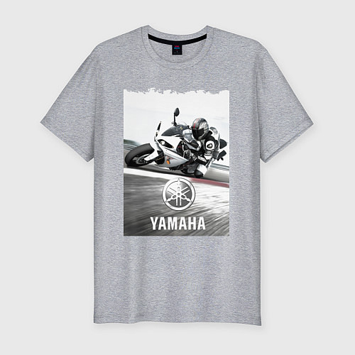 Мужская slim-футболка YAMAHA на вираже / Меланж – фото 1