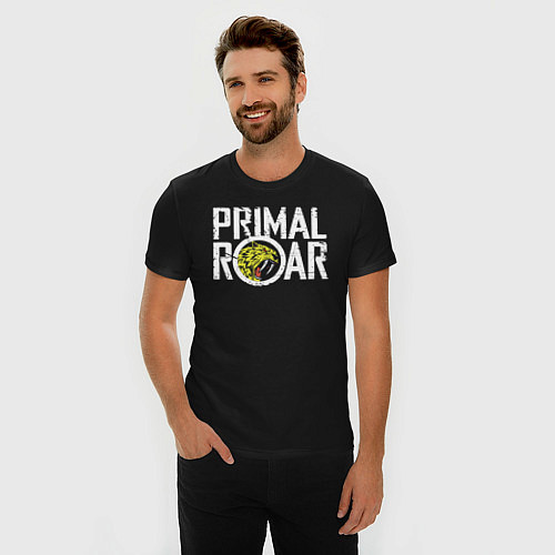 Мужская slim-футболка PRIMAL ROAR logo / Черный – фото 3