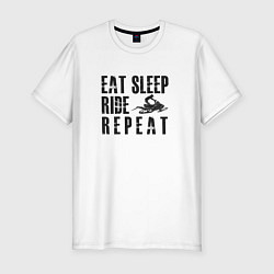 Футболка slim-fit Eat, sleep, ride, repeat, цвет: белый