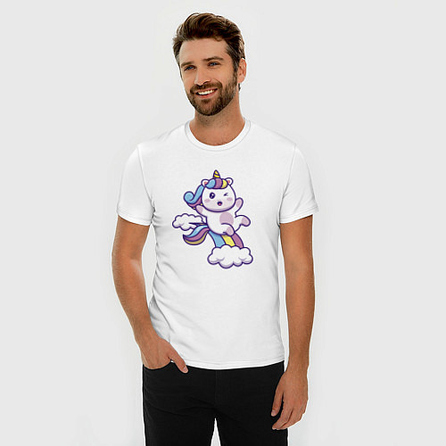 Мужская slim-футболка Единорожка верхом на радуге / Белый – фото 3