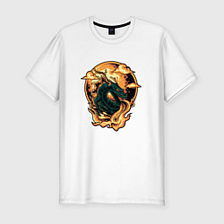 Футболка slim-fit Дракон в огне dragon on fire, цвет: белый