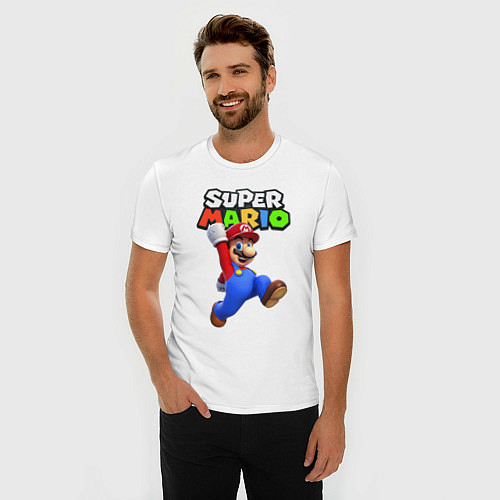 Мужская slim-футболка Nintendo Mario / Белый – фото 3
