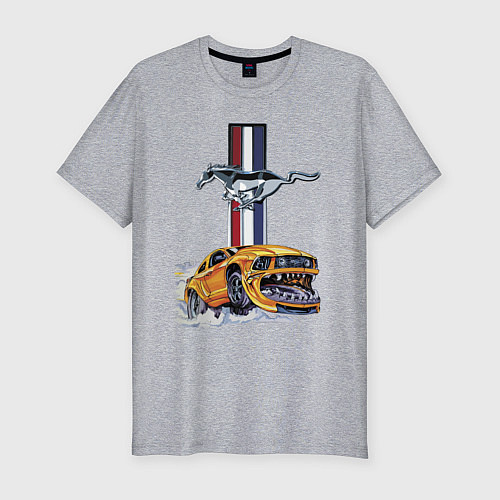 Мужская slim-футболка Мустанг раскрыл пасть! / Меланж – фото 1