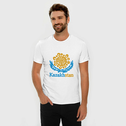 Мужская slim-футболка Казахстан - Kazakhstan / Белый – фото 3