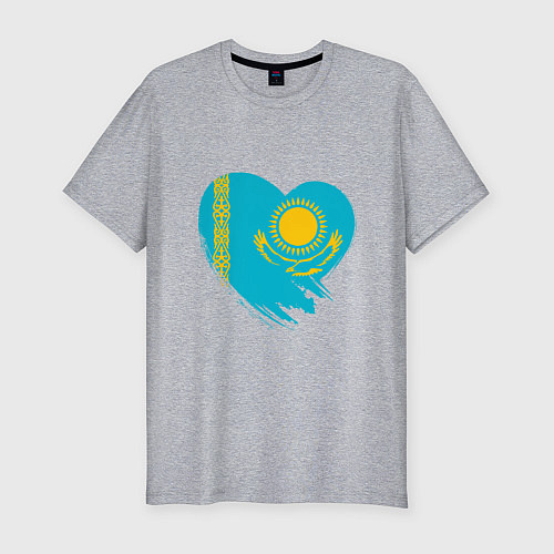 Мужская slim-футболка Сердце - Казахстан / Меланж – фото 1