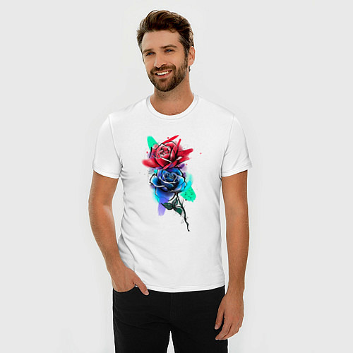Мужская slim-футболка Красная и синяя розы / Белый – фото 3