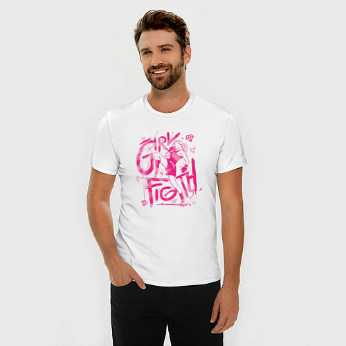 Мужская slim-футболка GIRL FIGTH женская драка / Белый – фото 3