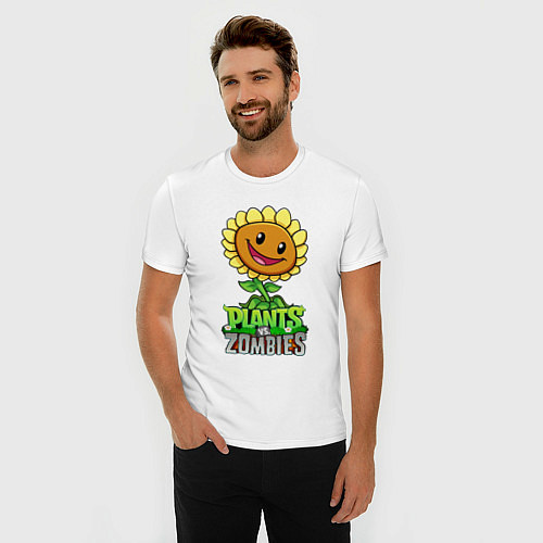 Мужская slim-футболка Plants vs Zombies Подсолнух / Белый – фото 3