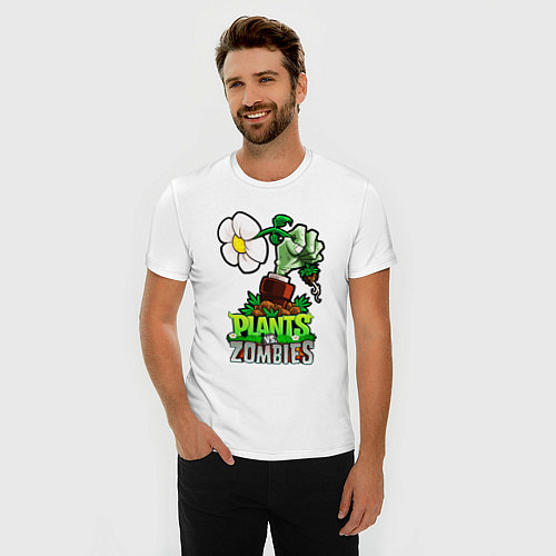 Мужская slim-футболка Plants vs Zombies рука зомби / Белый – фото 3