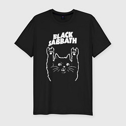 Футболка slim-fit Black Sabbath Рок кот, цвет: черный