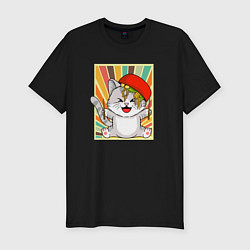 Футболка slim-fit Cat Eating Ramen, цвет: черный