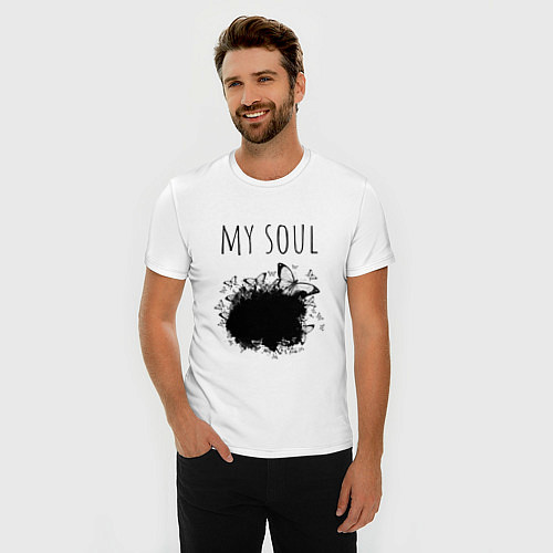 Мужская slim-футболка Моя душа прекрасна / Белый – фото 3