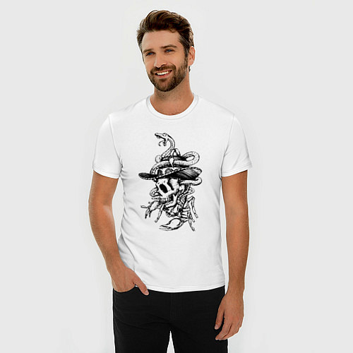 Мужская slim-футболка Череп, скорпион и змея / Белый – фото 3