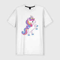 Футболка slim-fit Милый единорог unicorn, цвет: белый