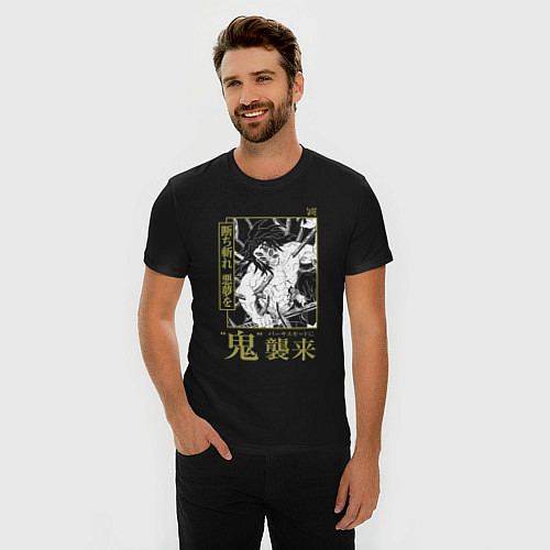 Мужская slim-футболка Kokushibo Tsugikuni - Кокушибо Тсугикуни демон / Черный – фото 3