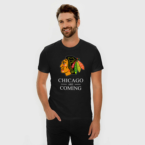 Мужская slim-футболка Chicago are coming, Чикаго Блэкхокс, Chicago Black / Черный – фото 3
