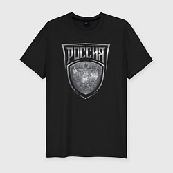 Футболка slim-fit Россия металлический герб, цвет: черный