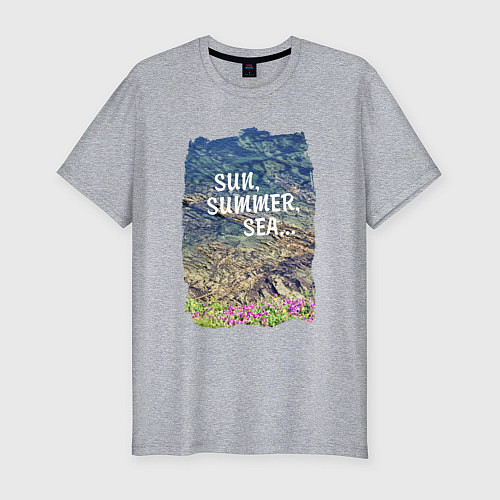 Мужская slim-футболка Солнце, лето, море / Меланж – фото 1