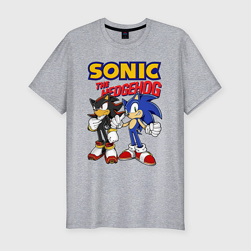 Мужская slim-футболка ЕЖ СОНИК SONIC THE HEDGEHOG / Меланж – фото 1