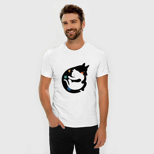 Мужская slim-футболка Обнимашки волк и кошка / Белый – фото 3