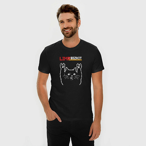 Мужская slim-футболка Limp Bizkit рок кот / Черный – фото 3