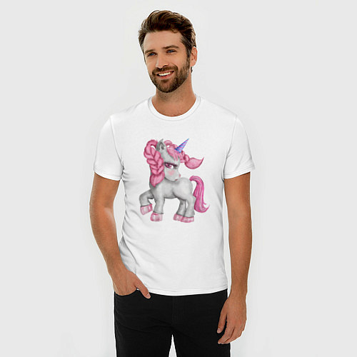 Мужская slim-футболка Единорог с розовой гривой / Белый – фото 3