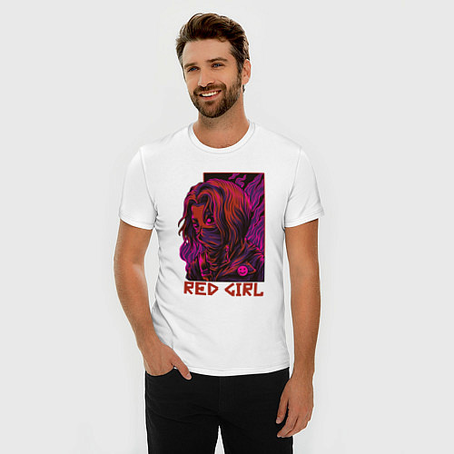 Мужская slim-футболка Красная девушка в маске / Белый – фото 3