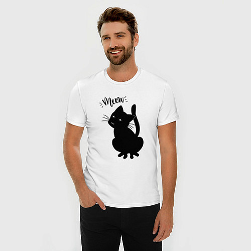Мужская slim-футболка Кошка Луна Meow / Белый – фото 3