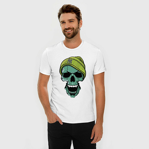 Мужская slim-футболка New York Yankees Cool skull / Белый – фото 3