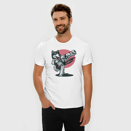 Мужская slim-футболка Волк боец / Белый – фото 3