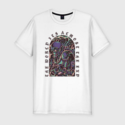 Футболка slim-fit Робот воин в противогазе, цвет: белый